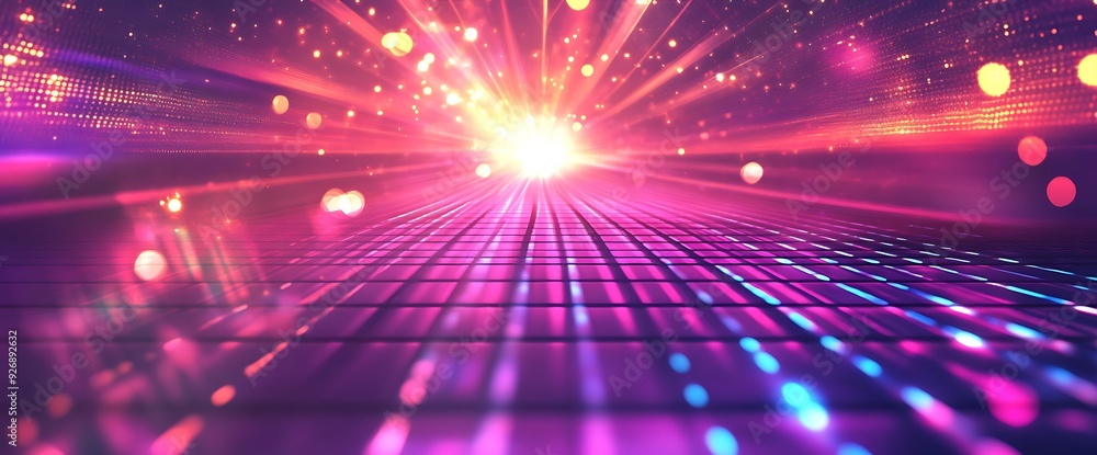 Aufkleber abstract background with glowing lines, streaks of light, and bokeh effect on a checkered surface.