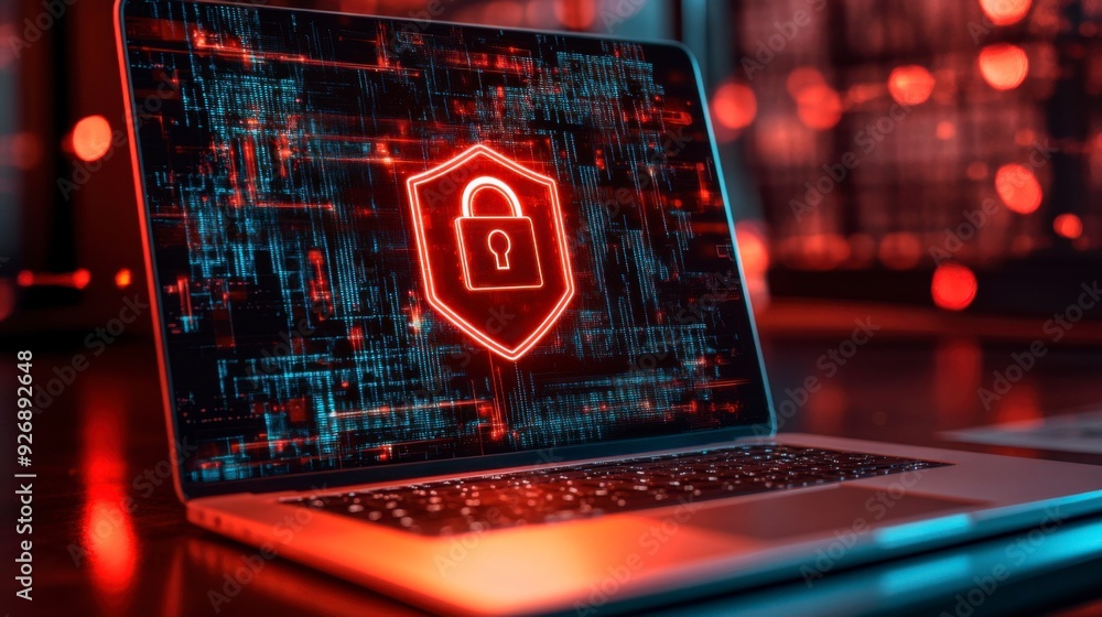 Poster a businessman shows a lock icon to protect data and secure internet access. the concept of cybersecu