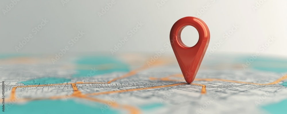 Poster red location pin on a map, symbolizing navigation and direction in travel and exploration.