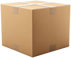 A plain cardboard box ready for shipping, ideal for packaging, storage, or moving items safely and securely. cut out, PNG, isolated on transparent background.