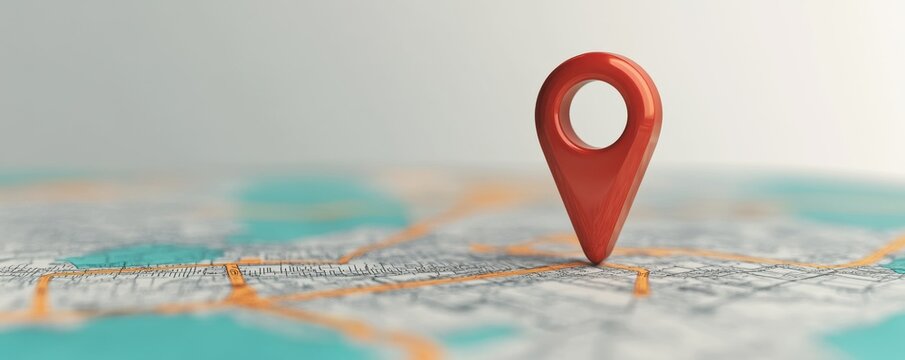 red location pin on a map, symbolizing navigation and direction in travel and exploration.