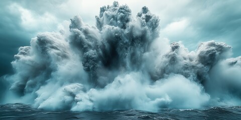 Fototapeta premium Iceberg collapse captured mid-action, with massive chunks breaking off and crashing into the ocean