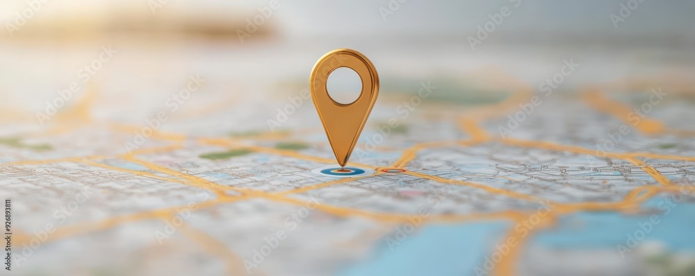 Poster location pin on a map, symbolizing navigation and geographical positioning services.