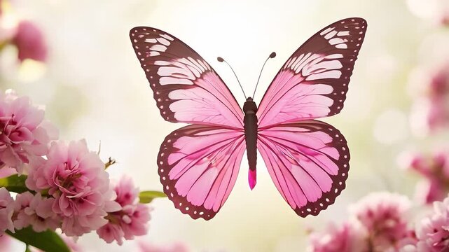 Pink butterfly gently flapping its wings in slow motion