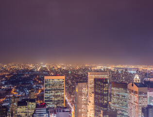 Night view of New York Manhattan during sunset