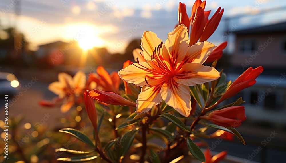 Sticker orange flower in the garden