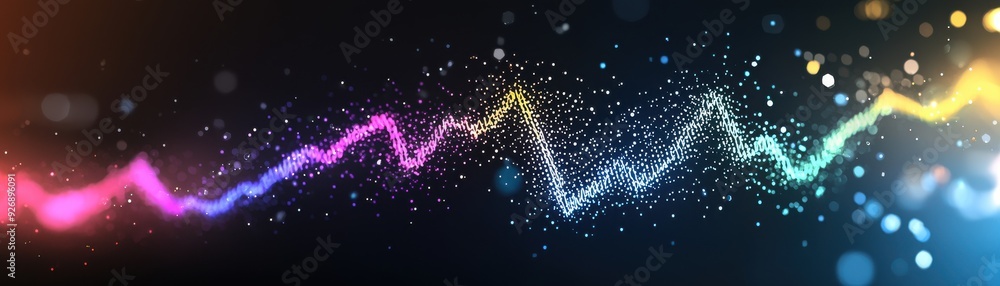 Poster vibrant abstract background showcasing colorful waves with sparkling effects, perfect for creative p