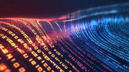Abstract wave of binary code flowing through space