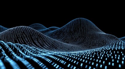 Abstract wave of binary code flowing through space