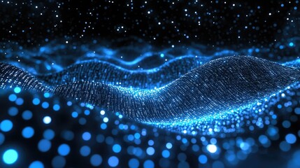 Abstract wave of binary code flowing through space