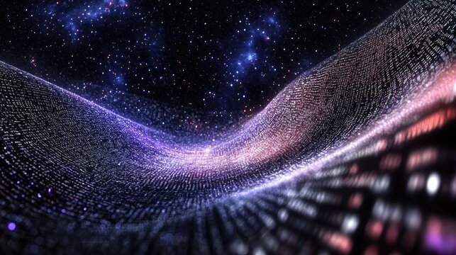 Abstract wave of binary code flowing through space