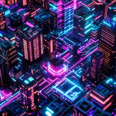 Fototapeta premium Smart City of the Future: Neon Lights and Energy Efficiency