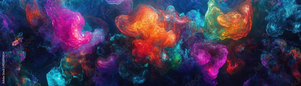 Poster vibrant abstract clouds of color swirl together, creating a mesmerizing visual experience ideal for 