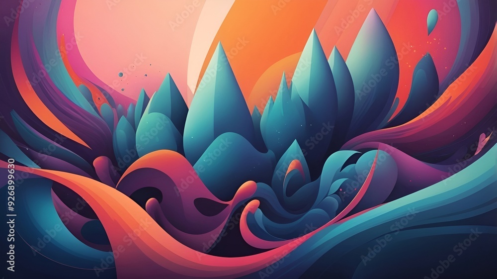 Poster abstract background by layering vibrant colors and geometric shapes in a freeform style, emphasizing depth and movement
