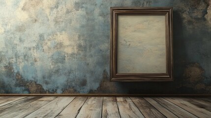 Empty frame on a textured concrete wall with a wooden floor
