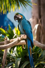 Obraz premium Yellow-breasted Blue Macaw in Nature, Forest, Wallpaper, Cover and Screen for Smartphone, Cell Phone, Computer, Laptop, 9:16 and 16:9 Format