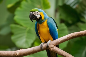 Obraz premium Yellow-breasted Blue Macaw in Nature, Forest, Wallpaper, Cover and Screen for Smartphone, Cell Phone, Computer, Laptop, 9:16 and 16:9 Format