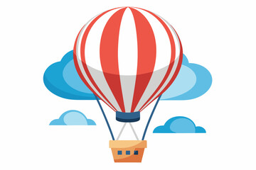 Obraz premium Red and White Striped Hot Air Balloon with Basket and Clouds