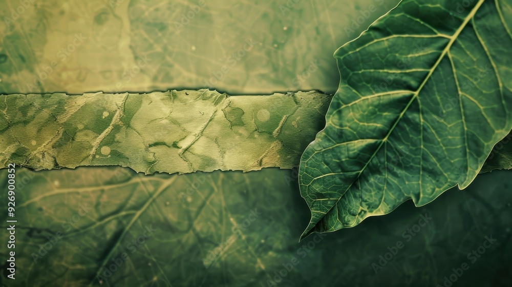 Fototapete a textured leaf background with a blurred strip in the middle, ideal for text placement.