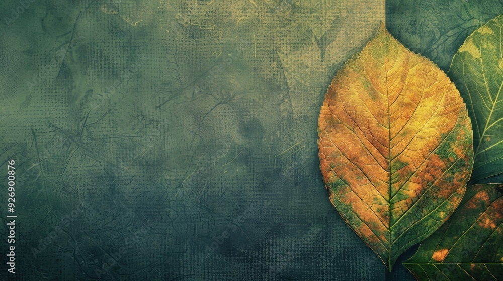 Fototapete a textured leaf background with a blurred strip in the middle, ideal for text placement.