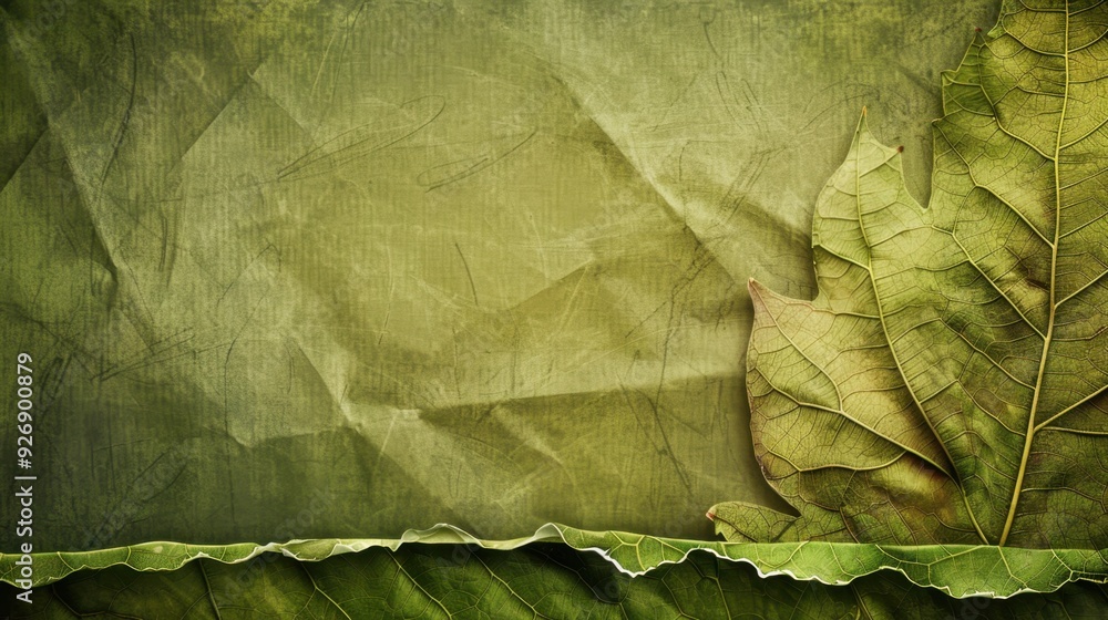 Aufkleber a textured leaf background with a blurred strip in the middle, ideal for text placement.