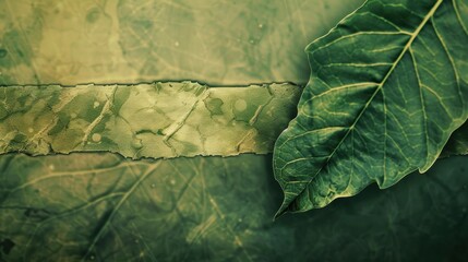 A textured leaf background with a blurred strip in the middle, ideal for text placement.