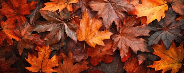 A beautiful collection of autumn leaves in vibrant shades of orange and brown, creating a warm, inviting texture.
