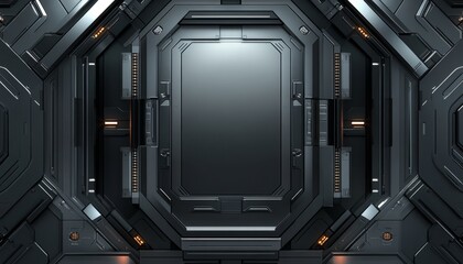Futuristic Black Metal Panel with Orange Lights