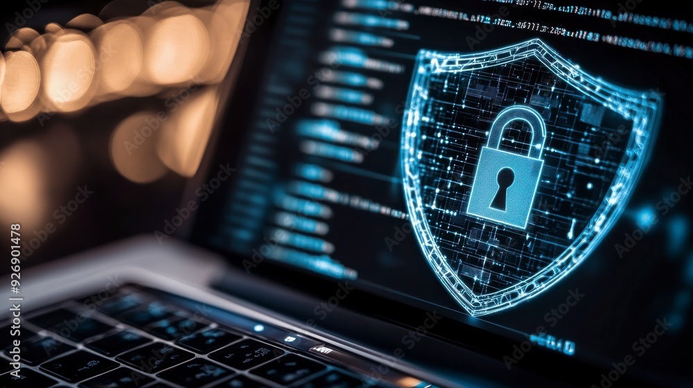 Aufkleber a businessman shows a lock icon to protect data and secure internet access. the concept of cybersecu