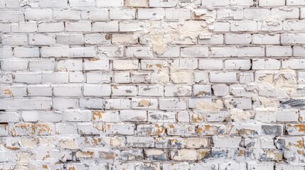 A vintage white brick wall with patches of discoloration, adding depth and interest.