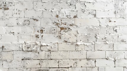 A weathered white brick wall with exposed bricks showing through, creating a rugged look.