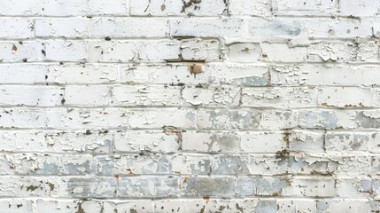 A weathered white brick wall with peeling paint, showing the passage of time and history.