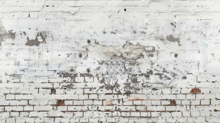 A weathered white brick wall with visible signs of wear and tear, adding texture and interest.