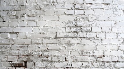 A white brick wall with uneven bricks and weathered mortar, ideal for a vintage industrial look.