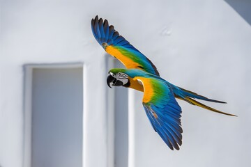 Macaw Flying on a White Background, Wallpaper, Cover and Screen for Smartphone, Cell Phone, Computer, Laptop, 9:16 and 16:9 Format