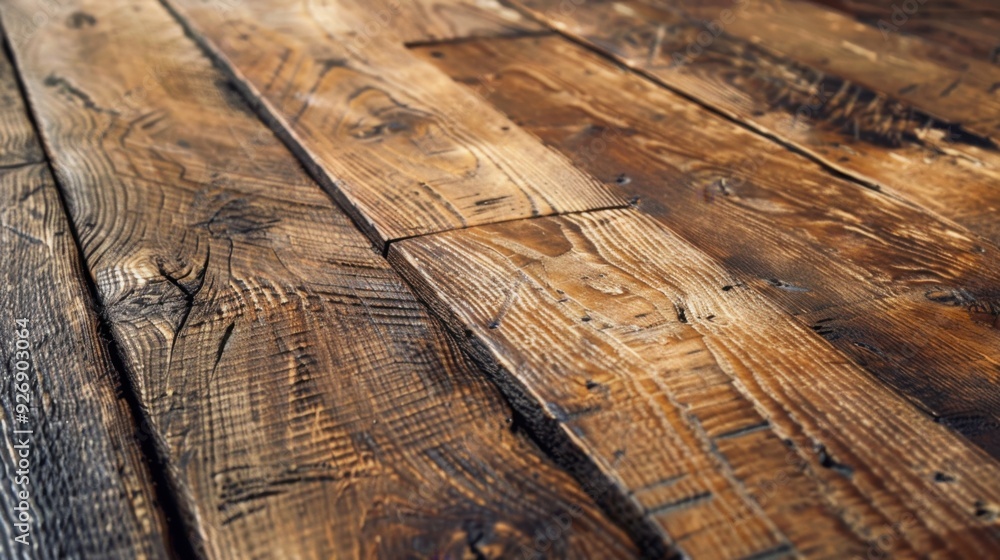 Poster an aged wooden floor with a unique pattern of wear and tear, offering a distinctive and rustic look.