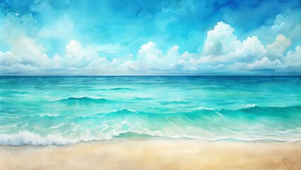 Obraz premium Abstract watercolor turquoise ocean beach textures with fresh, cheerful and relaxing summer vibes