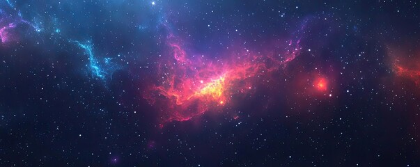 A vibrant cosmic scene displaying colorful nebulae and distant stars in the vastness of outer space, perfect for astronomy lovers.