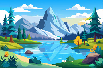 Mountainous Landscape with Lake and Forest