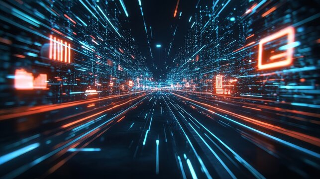 A 5G connectivity concept showcasing the speed and efficiency of the next-generation network, with visual representations of data streams and connected devices, illustrating the impact of 5G