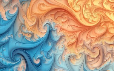 Abstract Swirl Patterns in Calming Tones of Orange and Blue