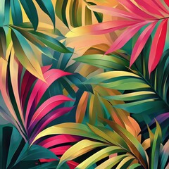 Abstract Tropical Foliage With Vibrant Palm Leaves and Bold Colors