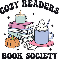 quotes vector illustration,Cozy readers book society,Autumn Books,Fall,Trendy ,Bookish,Pumpkin,Stickers