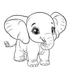 Fototapeta premium Cute Baby Elephant Coloring Page isolated white background 