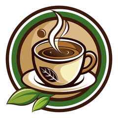 Obraz premium Steaming Cup of Coffee with Green Leaves