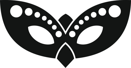 Simple black and white icon of a festive eye mask with beads © anatolir