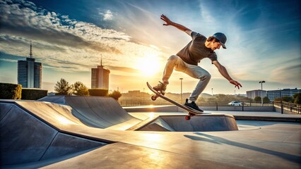 Skateboarder performing tricks at a modern skatepark , skateboard, skatepark, skateboarding, extreme sports, youth culture