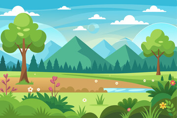 Obraz premium Lush Green Valley Landscape with Mountains and Trees