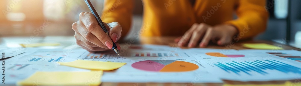 Aufkleber person analyzing data and charts, highlighting the importance of statistical analysis in modern busi