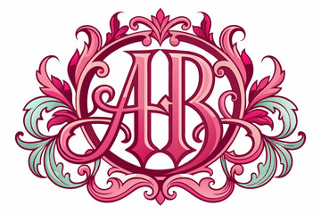 Ornate Floral Monogram with Letters A and B